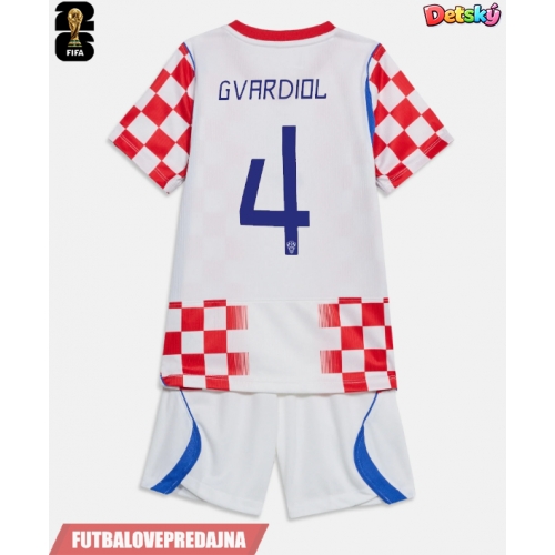 Lacne Dětský Futbalové dres Chorvátsko Josko Gvardiol #4 MS 2026 Krátky Rukáv - Domáci (+ trenírky)